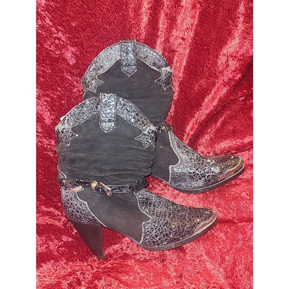 Black Vintage Coasters Western Cowboy Suede Snakeskin Boots 👢🐍